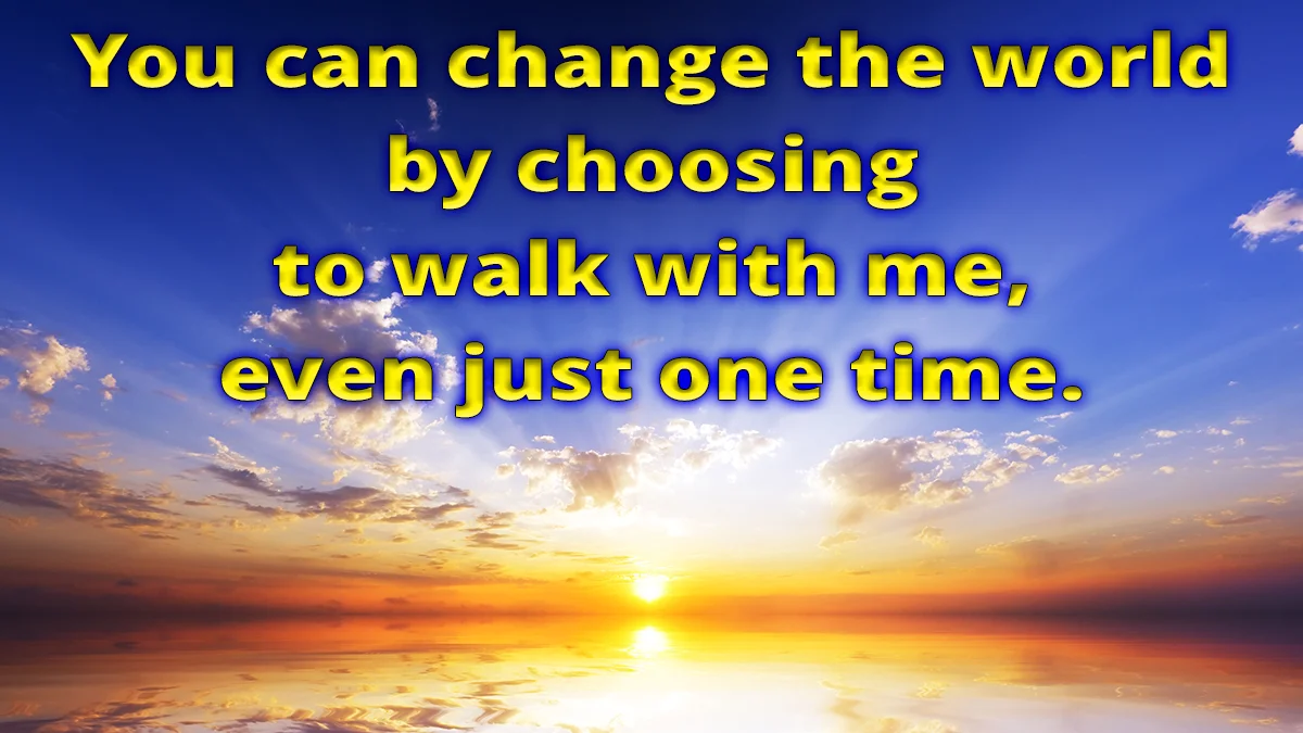 Sunset at sea, You can change the world by choosing to walk with me, even just one time.